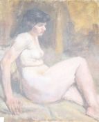 Roland Batchelor (1889-1990), oil on canvas, Seated nude, Catto Gallery label verso, 61 x 51cm