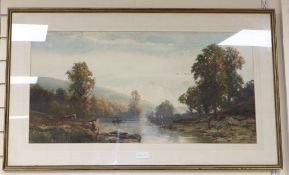 John Fulton (1835-1894), watercolour, Anglers in a river landscape, signed and indistinctly