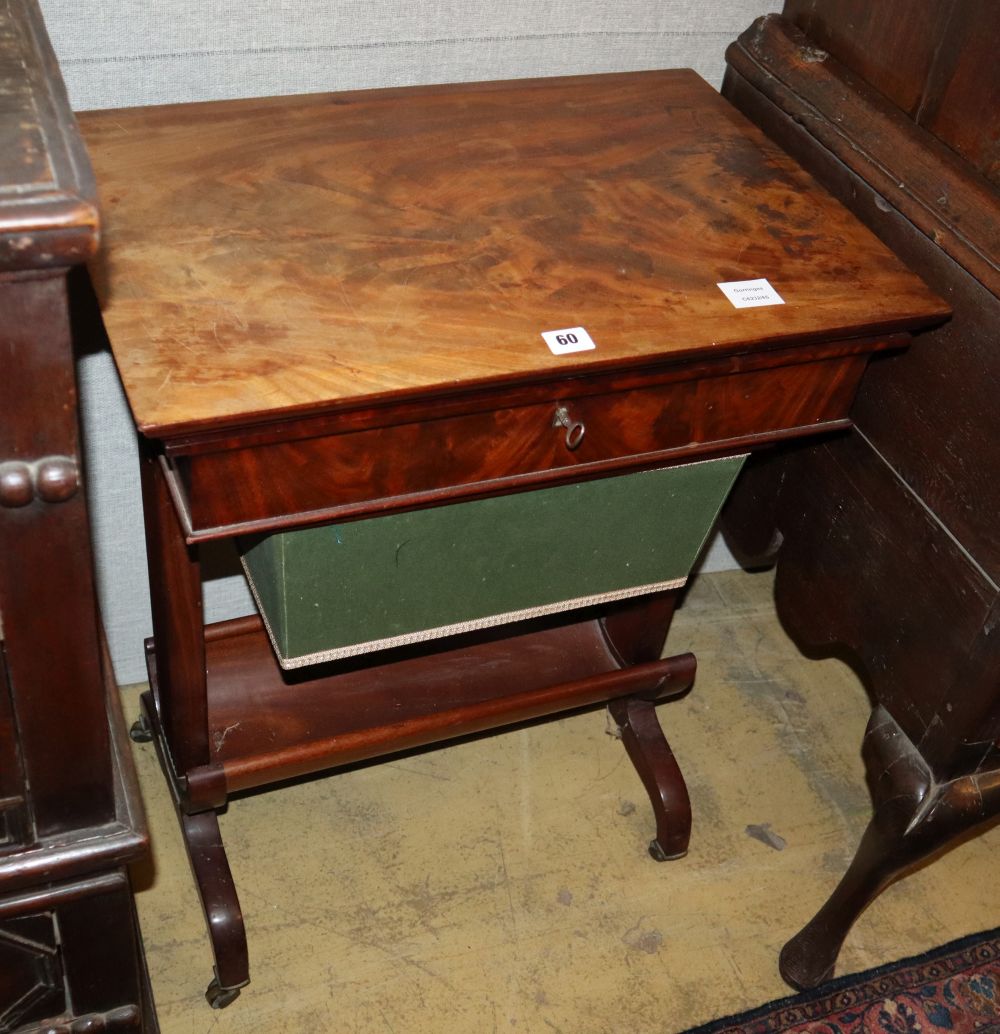 An early 19th century Belgian mahogany work table, W.59cm, D.42cm, H.78cm