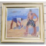 Julian Bailey (1963-), oil on board, Figures on a Beach, initialled, 34 x 37cm