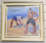 Julian Bailey (1963-), oil on board, Figures on a Beach, initialled, 34 x 37cm