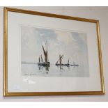 § Edward Wesson (1910-1983), watercolour, Sail barges off the coast, signed, 31 x 49cm