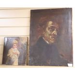 Two unframed oil on canvas studies, Portrait of a girl, 30 x 28cm and a sketch of a gentleman, 60