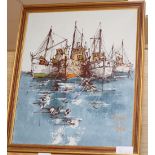 Bernard Dufour (1922-2016), oil on canvas, Fishing boats in harbour, signed, 45 x 37cm