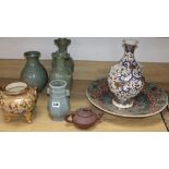 Mixed Oriental wares including a Chinese crackleglazed arrow vase and two Korean vases, etc., dish