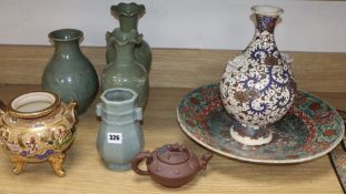 Mixed Oriental wares including a Chinese crackleglazed arrow vase and two Korean vases, etc., dish