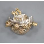 A modern 14k and sterling novelty brooch, modelled as Noah's Ark, 35mm, gross 13.3 grams.