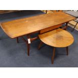 A rectangular teak circular coffee table and a rectangular table, rectangular table W.153cm, D.52cm,