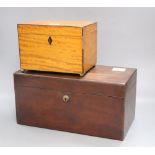 A 19th century brass inlaid mahogany stationery with Bramah lock, together with a satinwood box,