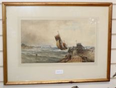 Edwin Hayes (1820-1904), watercolour, 'Smacks Returning', signed, 28 x 48cm