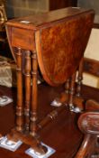 A late Victorian burr walnut Sutherland table, W.52cm, D.15cm, H.53cm