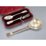 A 20th century Norwegian gilt 925S and plique a jour enamelled spoon by Jacob Tostrup, 21.3cm, gross