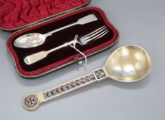 A 20th century Norwegian gilt 925S and plique a jour enamelled spoon by Jacob Tostrup, 21.3cm, gross