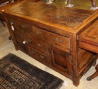 An 18th century style oak low dresser (incorporates old timber), W.142cm, D.52cm, H.78cm