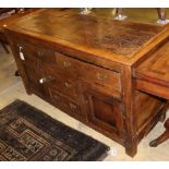 An 18th century style oak low dresser (incorporates old timber), W.142cm, D.52cm, H.78cm