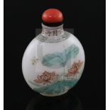 A Chinese enamelled 'Guyue Xuan' glass 'lotus' snuff bottle, possibly Palace workshops and