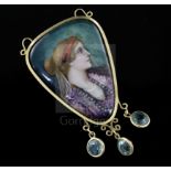 An early 20th century French Pierre Bonnaud Art Nouveau gold mounted enamelled Limoges pendant