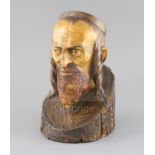 Jan Zaroffe (1888-1952). A carved wooden bust of an orthodox Jew, signed and inscribed Krynica 1933,