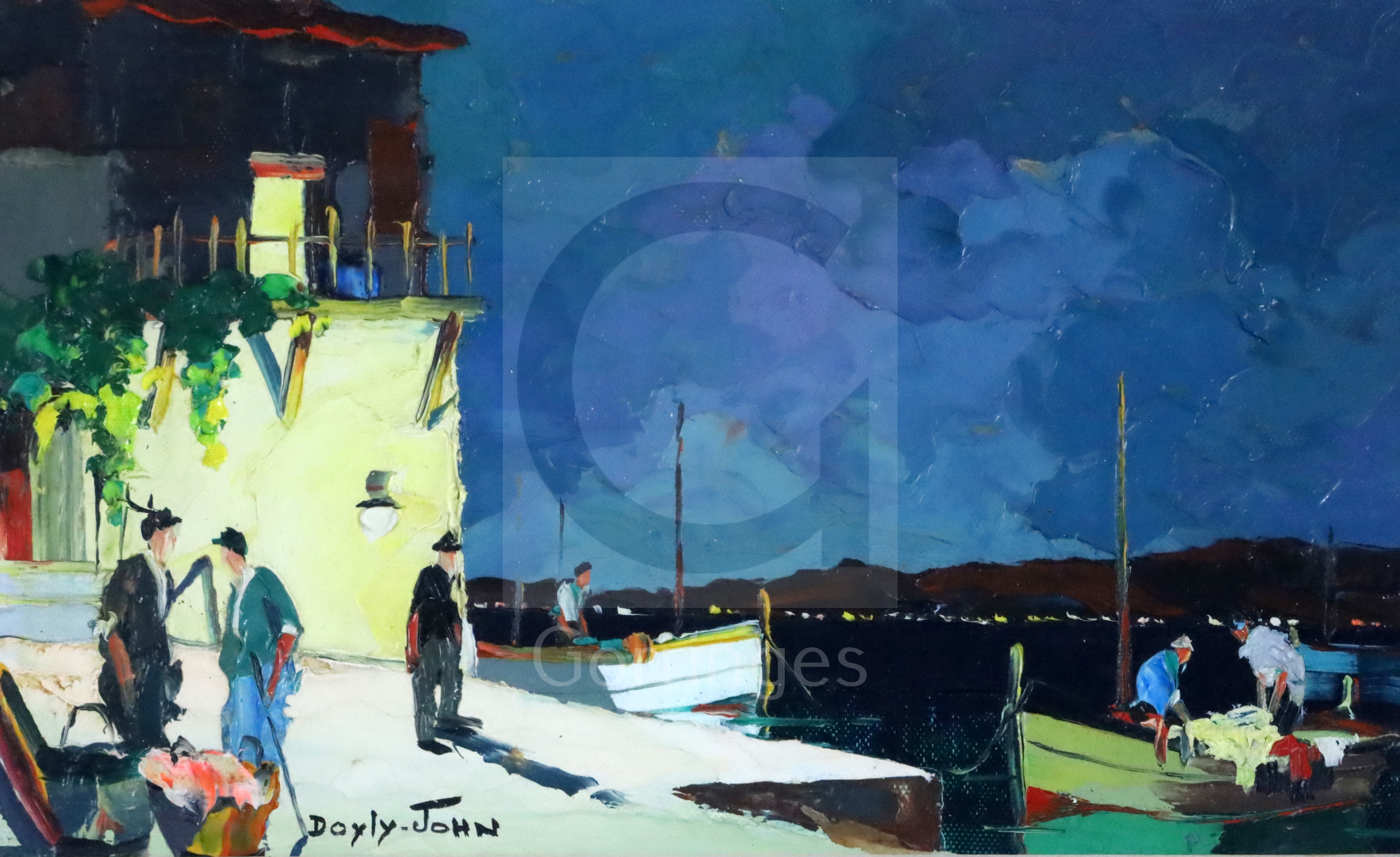 Cecil Rochfort D'Oyly John (1906-1993)oil on boardMediterrenean harbour scene at nightsigned7.5 x