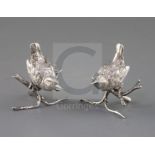 A pair of Victorian silver novelty wren pepper pots, London 1891, Frederick Edmonds & Edward Johnson