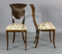 A set of six stylish 1950's Italian mahogany dining chairs, in the manner of Epstein, with fluted