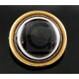 A Victorian gold and banded agate circular mourning brooch, with engraved inscription en verso, '