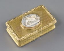 A George IV engine turned silver gilt rectangular snuff box, by Thomas Shaw, the lid with inset oval