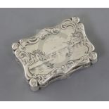A Victorian silver shaped rectangular vinaigrette, by Edward Smith, the lid engraved with boats