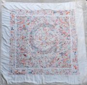 A Chinese embroidered silk table cover, late Qing dynasty, finely woven with various animals and