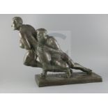 § Muriel Joyce Bidder (1906-1999) A bronze group, 'Tackled' depicting two rugby players, Fine Art