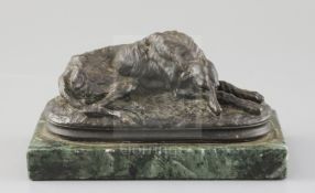 Paul Joseph Raymond Gayrard (French 1807-1855). A bronze animalier study of a sleeping deerhound, on