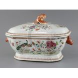 A Chinese export famille rose 'double peacock' soup tureen and cover, Qianlong period, the body