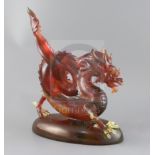 A large Chinese pate de verre figure of a dragon, by Tsian Yu (Ningbo Qianyu Glass), modern, in