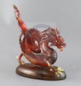 A large Chinese pate de verre figure of a dragon, by Tsian Yu (Ningbo Qianyu Glass), modern, in