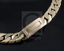 A 1970's heavy part textured 9ct gold curblink identity bracelet, overall 20.4cm, 229.7 grams.