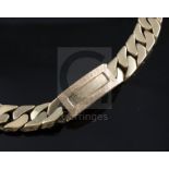 A 1970's heavy part textured 9ct gold curblink identity bracelet, overall 20.4cm, 229.7 grams.