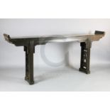 A 19th century Chinese hongmu altar table, with moulded frieze, legs interspaced with fret work