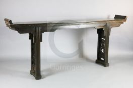 A 19th century Chinese hongmu altar table, with moulded frieze, legs interspaced with fret work