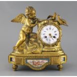 Scheerer of Paris. A late 19th century French ormolu and Sevres style porcelain mantel clock,