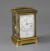 James Walter Marshall. A late 19th century French ormolu cased quarter repeating carriage alarm