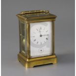 James Walter Marshall. A late 19th century French ormolu cased quarter repeating carriage alarm