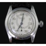 A gentleman's 1940's stainless steel boy's size Rolex Oyster manual wind wrist watch, with Arabic