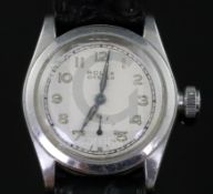 A gentleman's 1940's stainless steel boy's size Rolex Oyster manual wind wrist watch, with Arabic