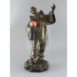 Jules Aimé Grosjean (1872-1906). A bronze figure of Pierrot standing holding a ball, originally