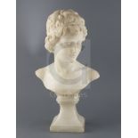 An early 20th century French carved marble bust of a young woman, in the classical manner, with