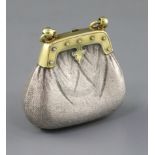 A Victorian parcel gilt textured silver purse, by William Summers, with chain suspension, London,