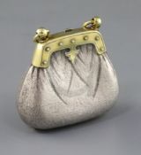 A Victorian parcel gilt textured silver purse, by William Summers, with chain suspension, London,