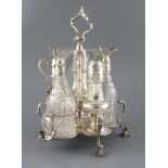 A George III silver five division cruet stand by Robert Hennell I,(a.f.) with three matching casters