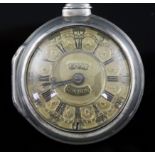 Richard Payne, London, a George II silver pair-cased keywind verge pocket watch, No, 20871, with