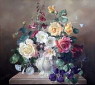 § Harold Clayton (1896-1979)oil on canvas'Flowers In A White and Gold vase'signed17.5 x 19.5in.